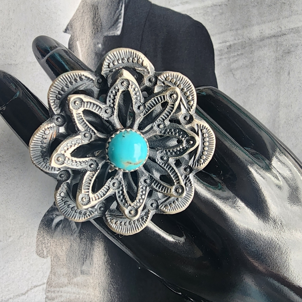 Silver and Turquoise Adjustable Ring Kevin Billah Navajo Made (New w/tag)